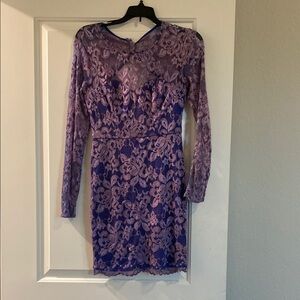 Guess Purple and Blue V-Neck Long Sleeve Bodycon Dress